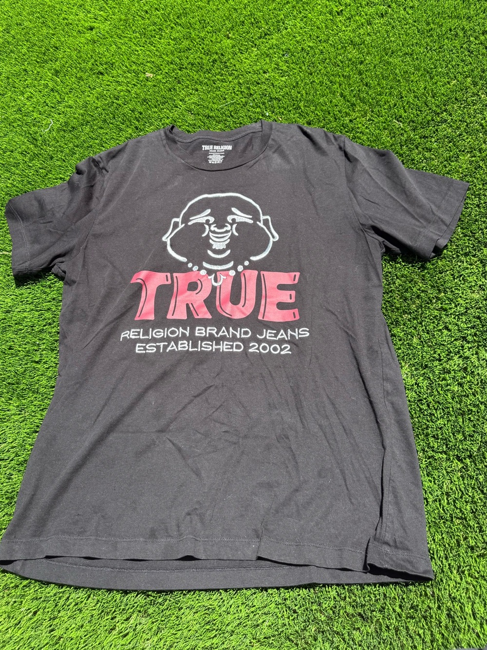 True Religion Buddha Logo Black Graphic Tee with White Logo Detail